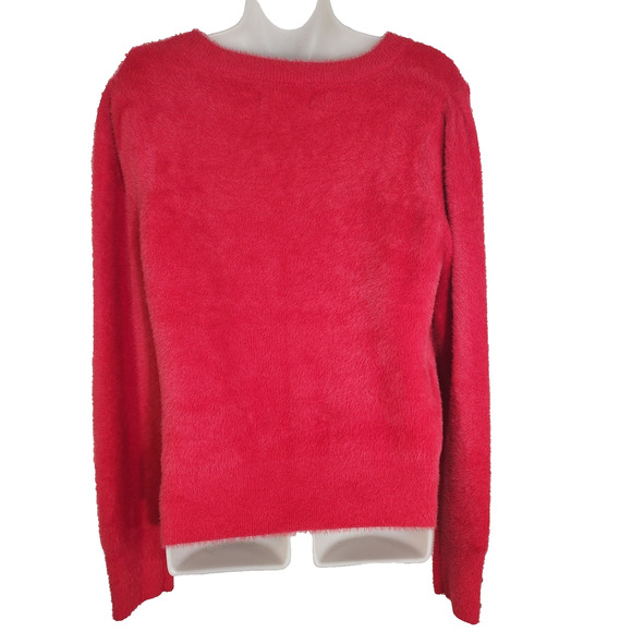 Bailey 44 Sweater Women's Medium Red Soft Eyelash Pullover Studded Heart Cuff - Picture 2 of 8